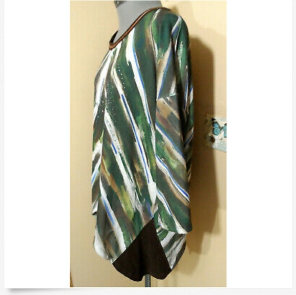 FRENCH BLUE Rhinestone Blouse M Green Brown fancy - Picture 6 of 8